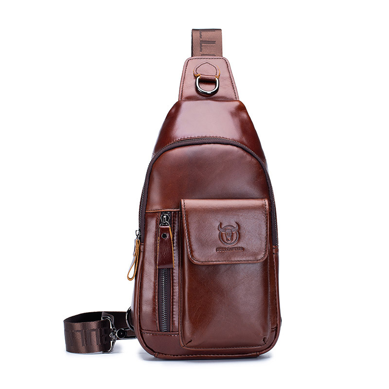 2023 new men's top layer cowhide chest bag men's genuine leather shoulder crossbody chest phone bag backpack