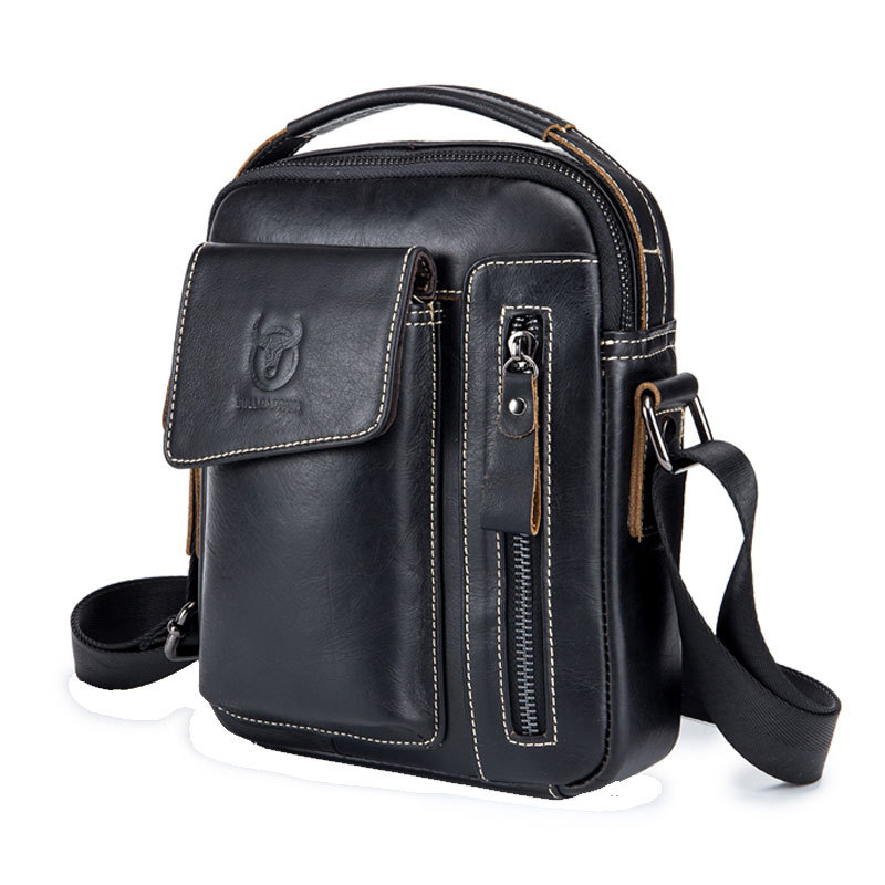 Top layer cowhide shoulder messenger bag men's soft leather vertical menbag mobile phone men's shoulder bag