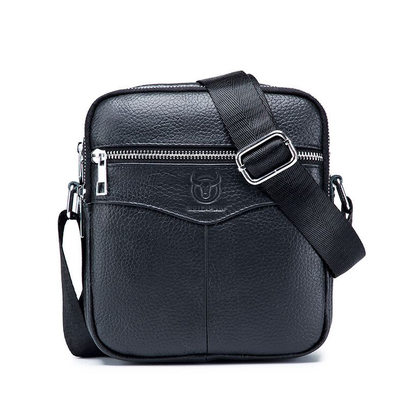 Men's Leather One Shoulder Messenger Top Layer Cowhide Business Casual Vertical Student Mini Cashier Bag