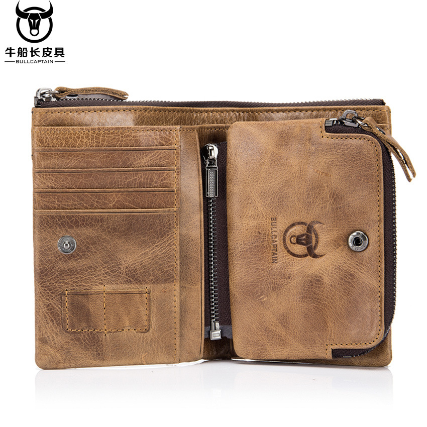 Genuine leather retro men's wallet top layer cowhide multi-card slot split wallet coin purse card holder
