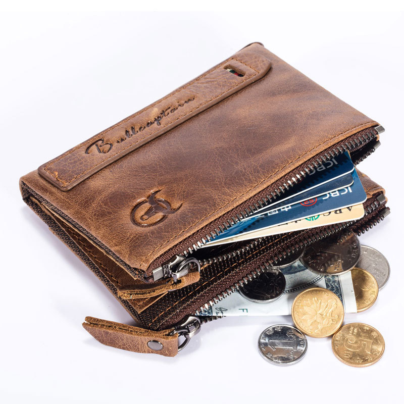 Retro leather men's zipper wallet vertical casual short photo album driver's license first layer cowhide wallet